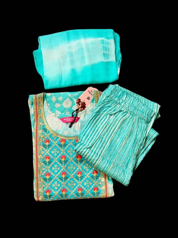Women's Cotton Blend Embroidered kurta with pan & Dupatta - Image 3