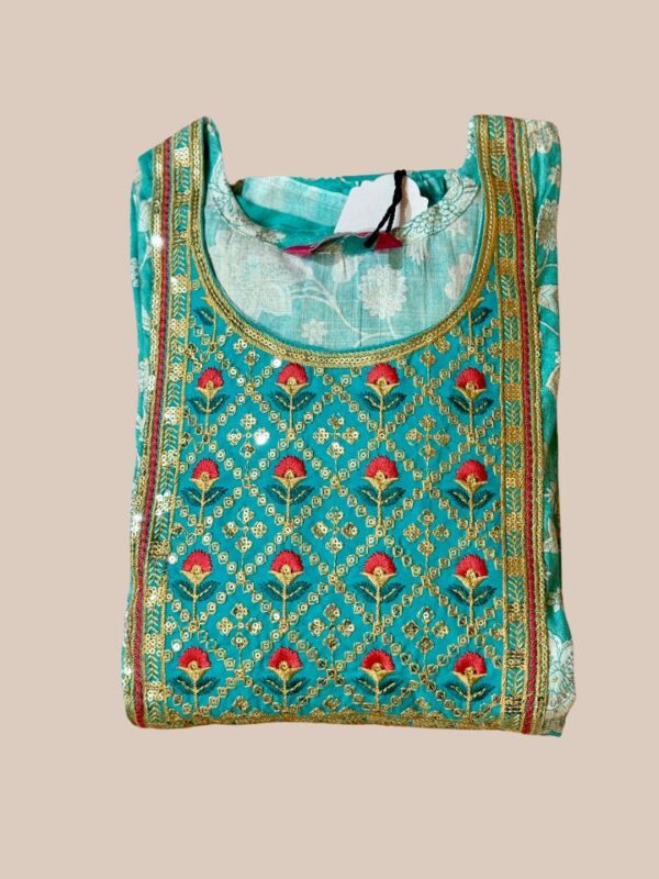 Women's Cotton Blend Embroidered kurta with pan & Dupatta