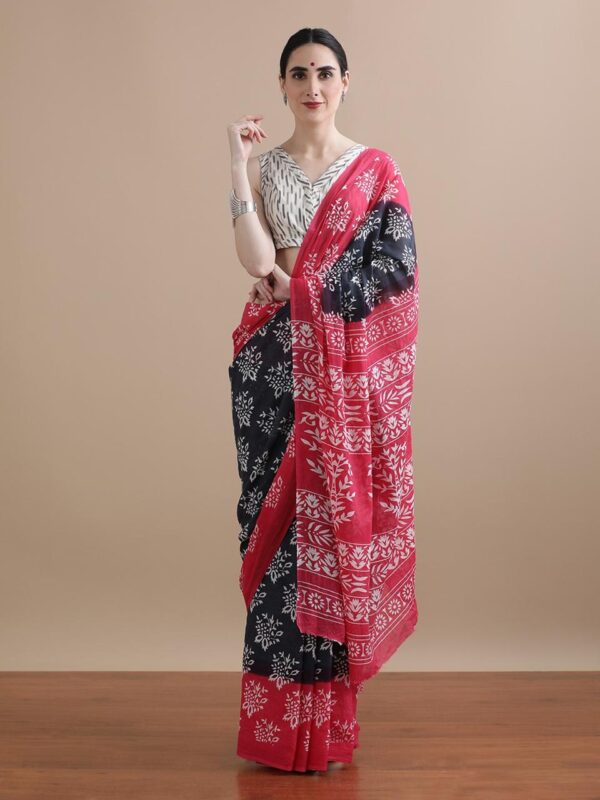 Wrap yourself in elegance with our Bagru Block Print Cotton Mulmul Saree, crafted from premium 92×80 pure mulmul fabric. Soft, breathable, and beautifully printed, this 5.5-meter saree comes with a 1-meter running blouse piece—perfect for a stylish and comfortable traditional look.