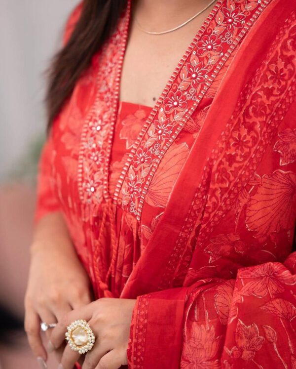 Scarlet Floral A-Line Kurta Set